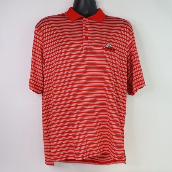 Under Armour Polo Shirt Mens M Red Casual Pinnacle Golf Outdoor Striped - Picture 1 of 6
